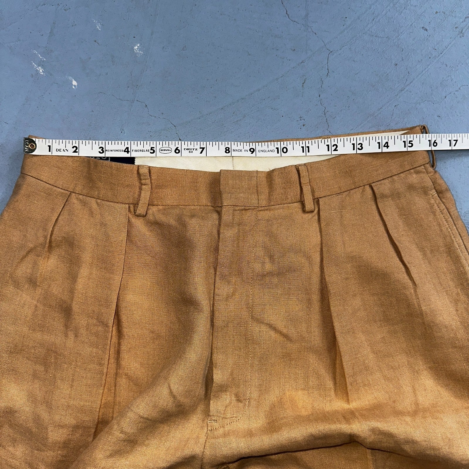 Polo Ralph Lauren 34x34 Brown Linen Pleated High Waist Mens Pants VTG 90s Beige
