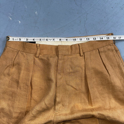 Polo Ralph Lauren 34x34 Brown Linen Pleated High Waist Mens Pants VTG 90s Beige