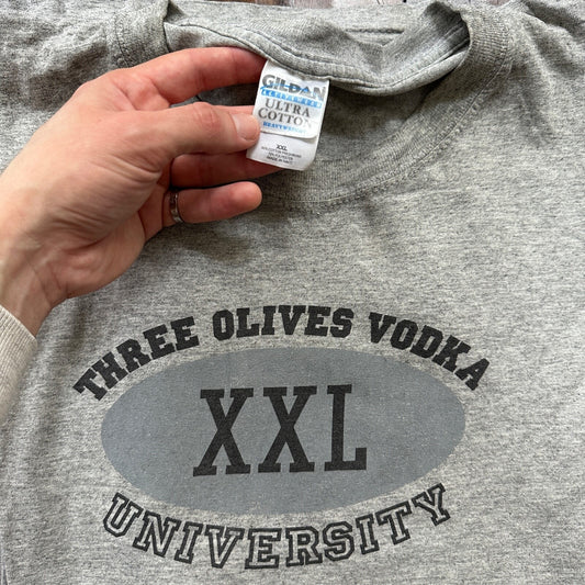 Three Olives Vodka Oregon Corvallis OSU Vintage T Shirt Y2K Grey 2XL University