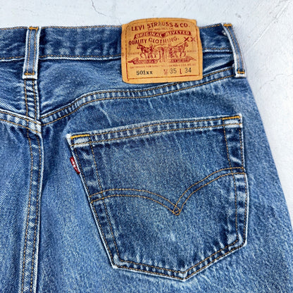 Levis 501 Vintage 90s USA XX Straight Leg Jeans Blue Med Wash 35x34 Act 32x30