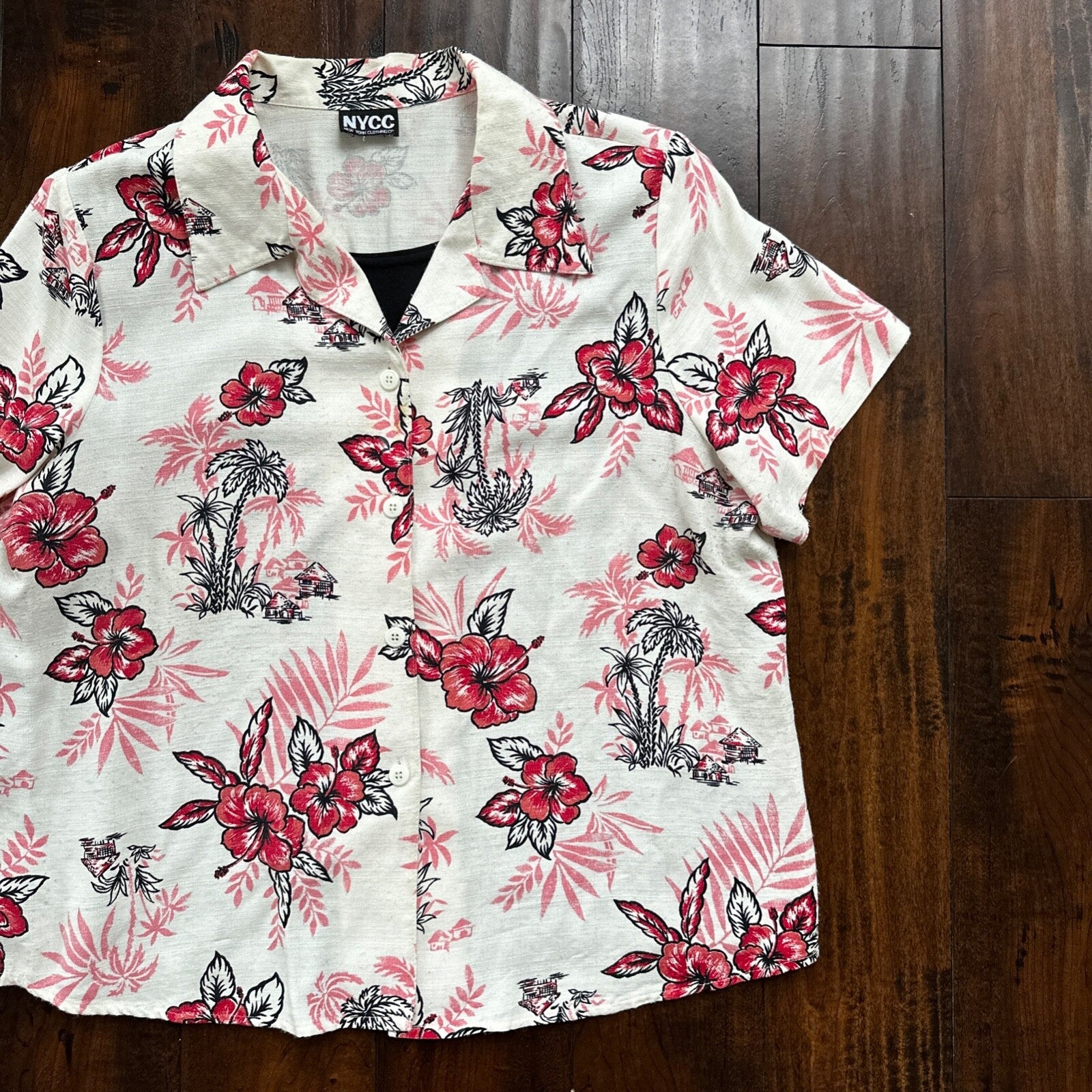 VTG Floral Shirt Womens L 90s New York Clothing Co Cottage Hawaiian 1990s