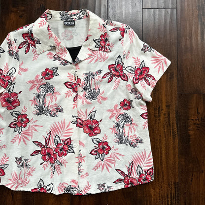 VTG Floral Shirt Womens L 90s New York Clothing Co Cottage Hawaiian 1990s