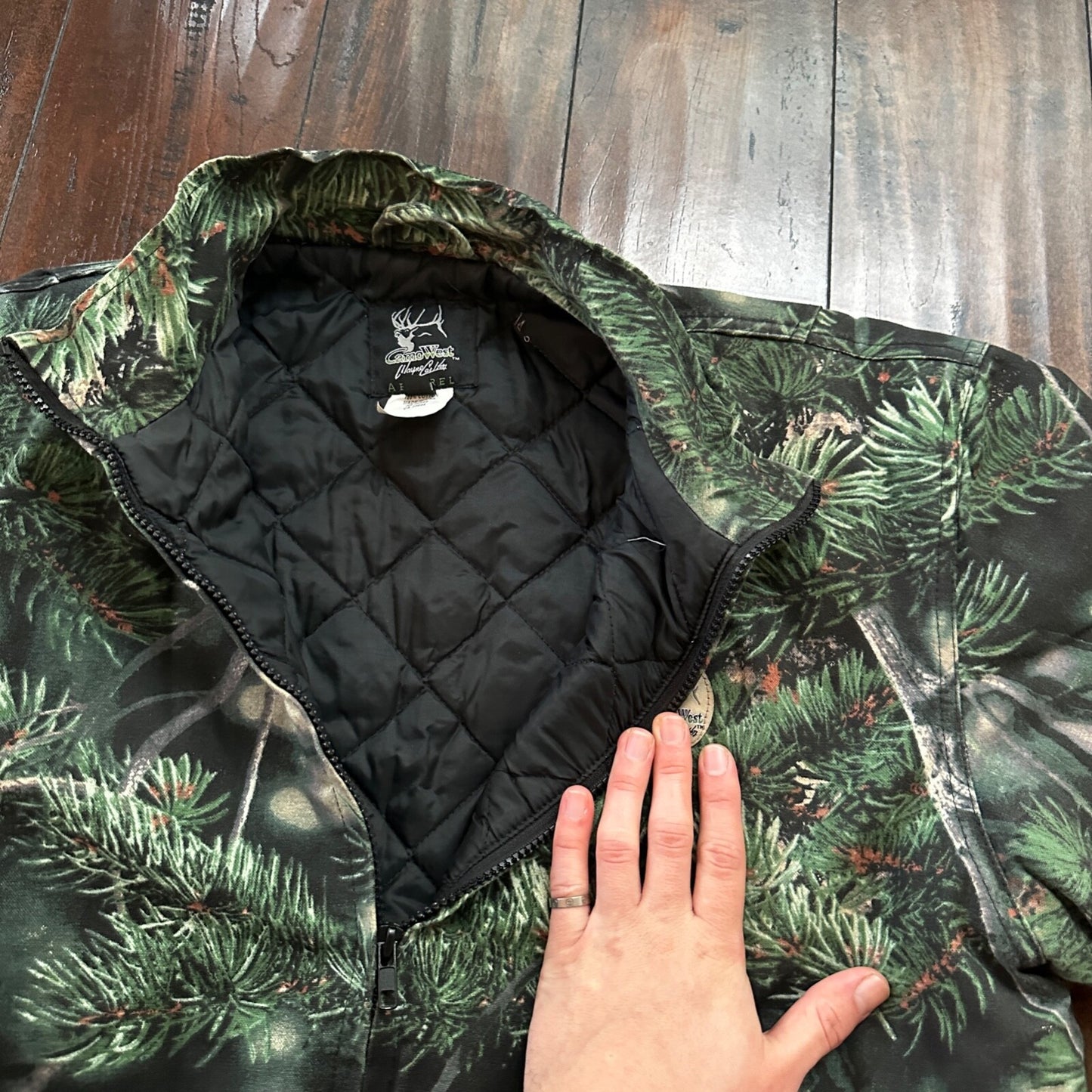 VTG West Camo Leaf Advanced Fleece Jacket Rain Coat Mens M 2004 PineTree Tree