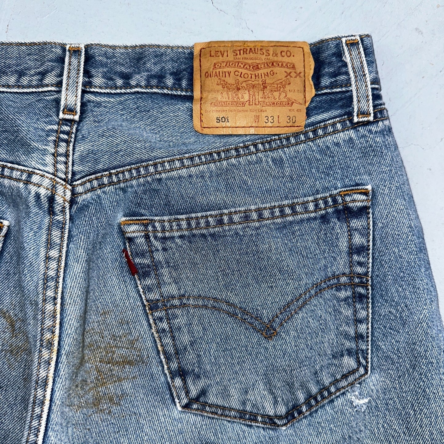 Levis 501 Vintage Y2K 90s XX Straight Leg Jeans Blue Light Wash 33x30 Act 32x29