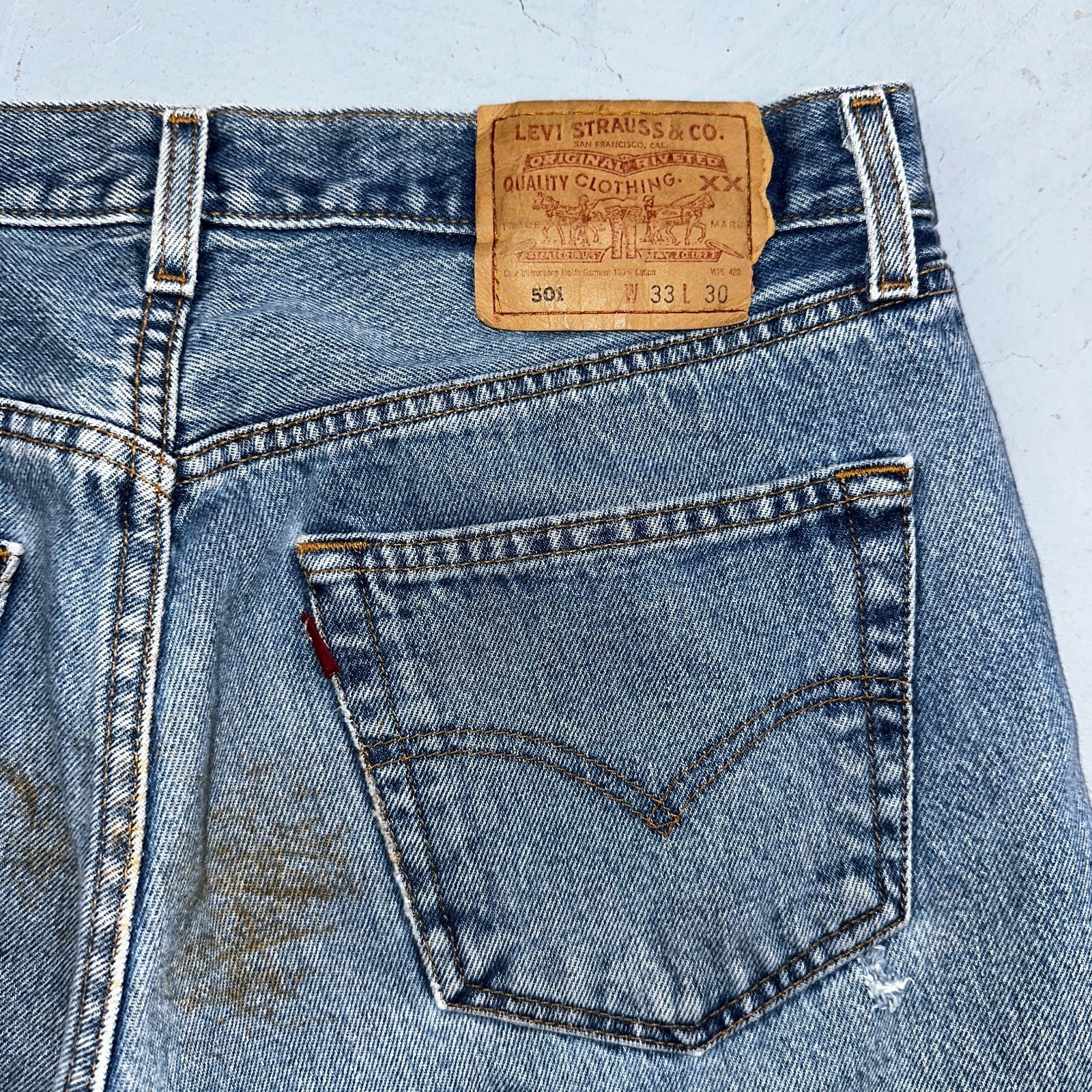 Levis 501 Vintage Y2K 90s XX Straight Leg Jeans Blue Light Wash 33x30 Act 32x29