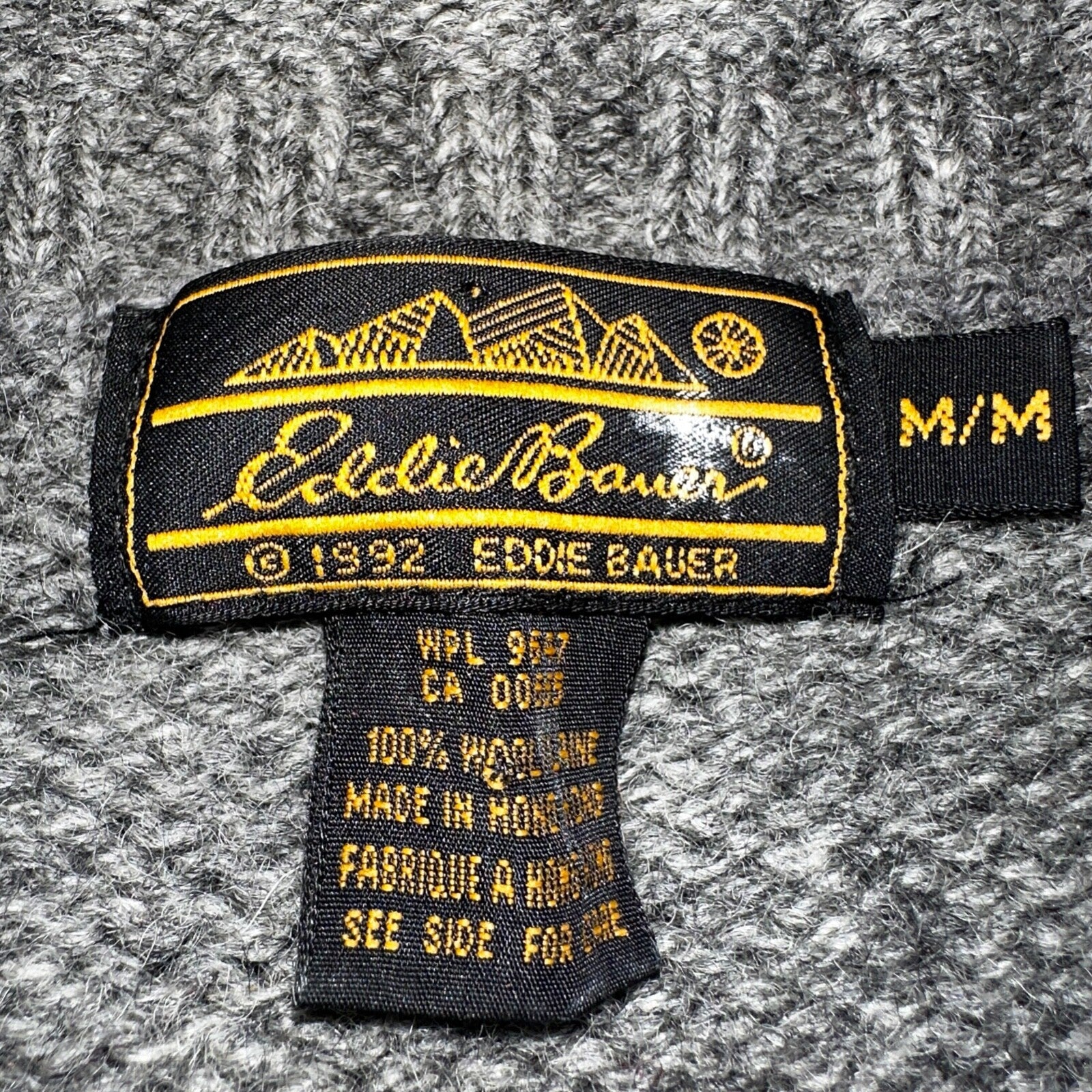 Vintage Eddie Bauer Cardigan Sweater Sz M Gray Snowflake Nordic Patchwork Wool