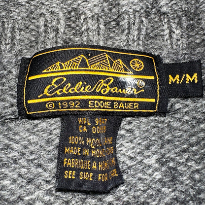 Vintage Eddie Bauer Cardigan Sweater Sz M Gray Snowflake Nordic Patchwork Wool