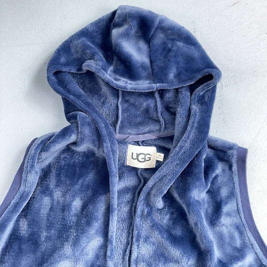UGG Soft Surroundings Fleece Vest Hooded Blue Soft Cardigan Cozy M/L