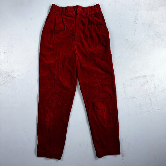 Vintage Slim Corduroy Pants Womens 8 Red 70s 80s Hippie 25x29 Hipster High Rise