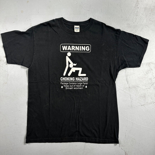 Warning Choking Punk VTG T Shirt Funny Pervert Joke Inappropriate Oral Gross