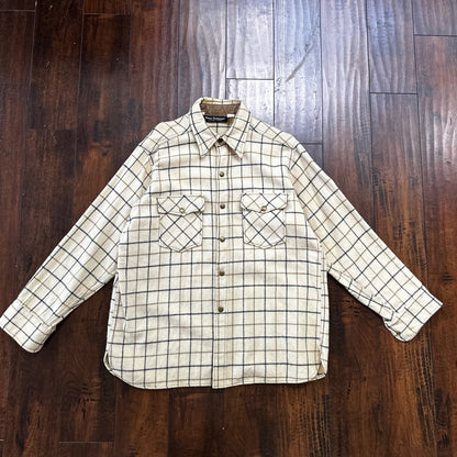 Norm Thompson VTG Long Sleeve Snap Up Heavy Wool Shirt Plaid 60s XL Rockabilly