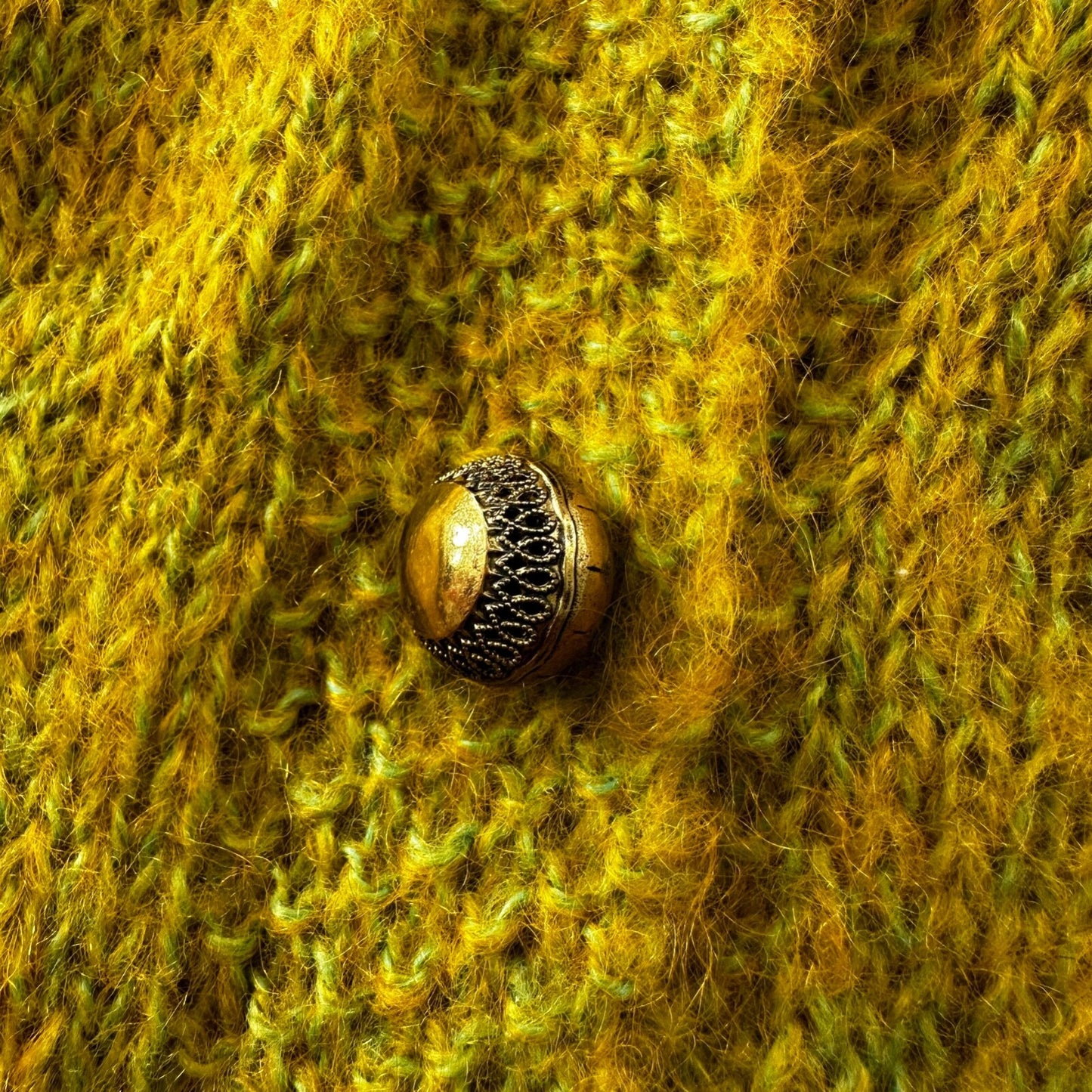 VTG 1960s Green Yellow Pukey Knit Cardigan Sweater Rockabilly 60s Wool Grunge