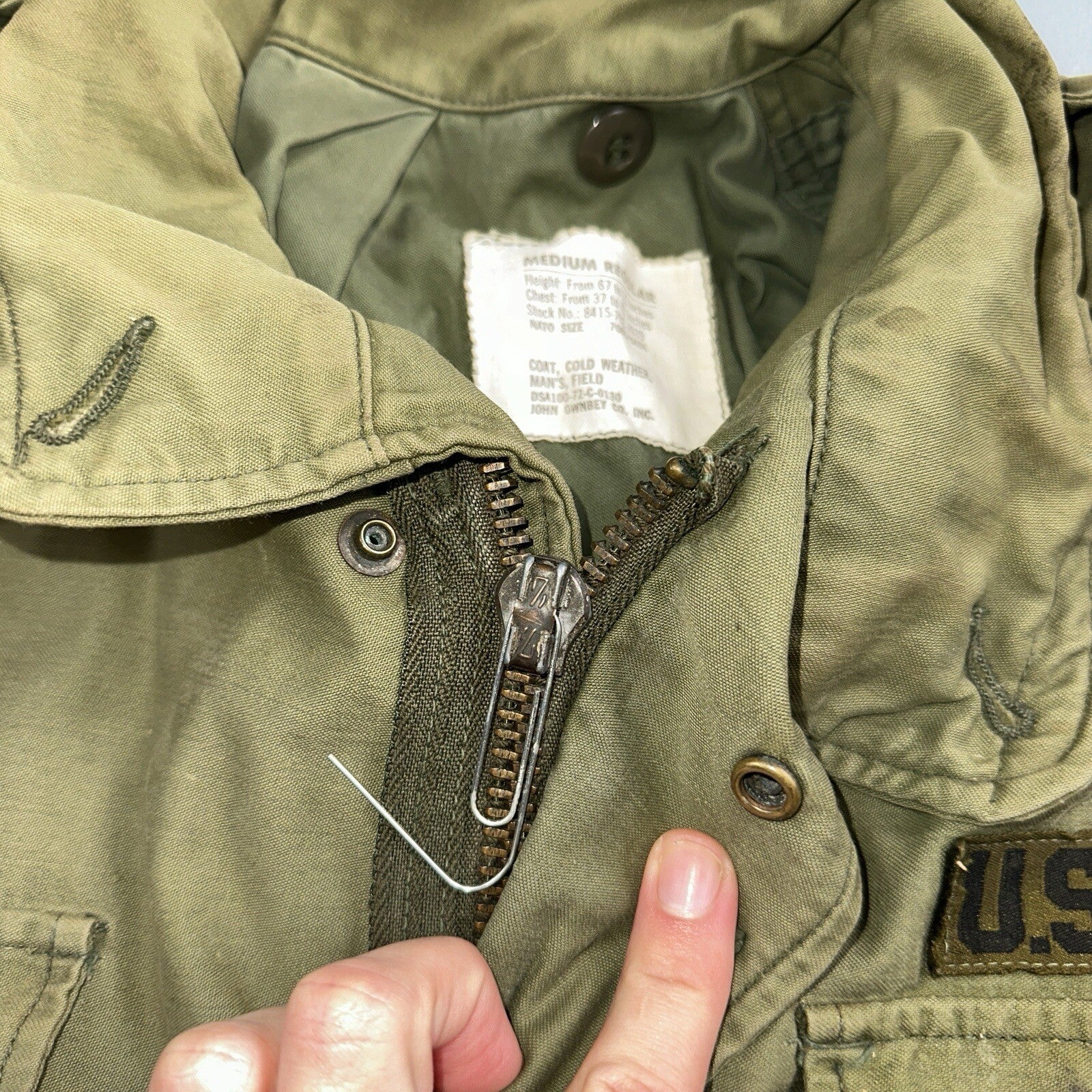 VTG US ARMY M-65 Field Jacket Coat Cold Weather Mans OG-107 Vietnam 70s Medium