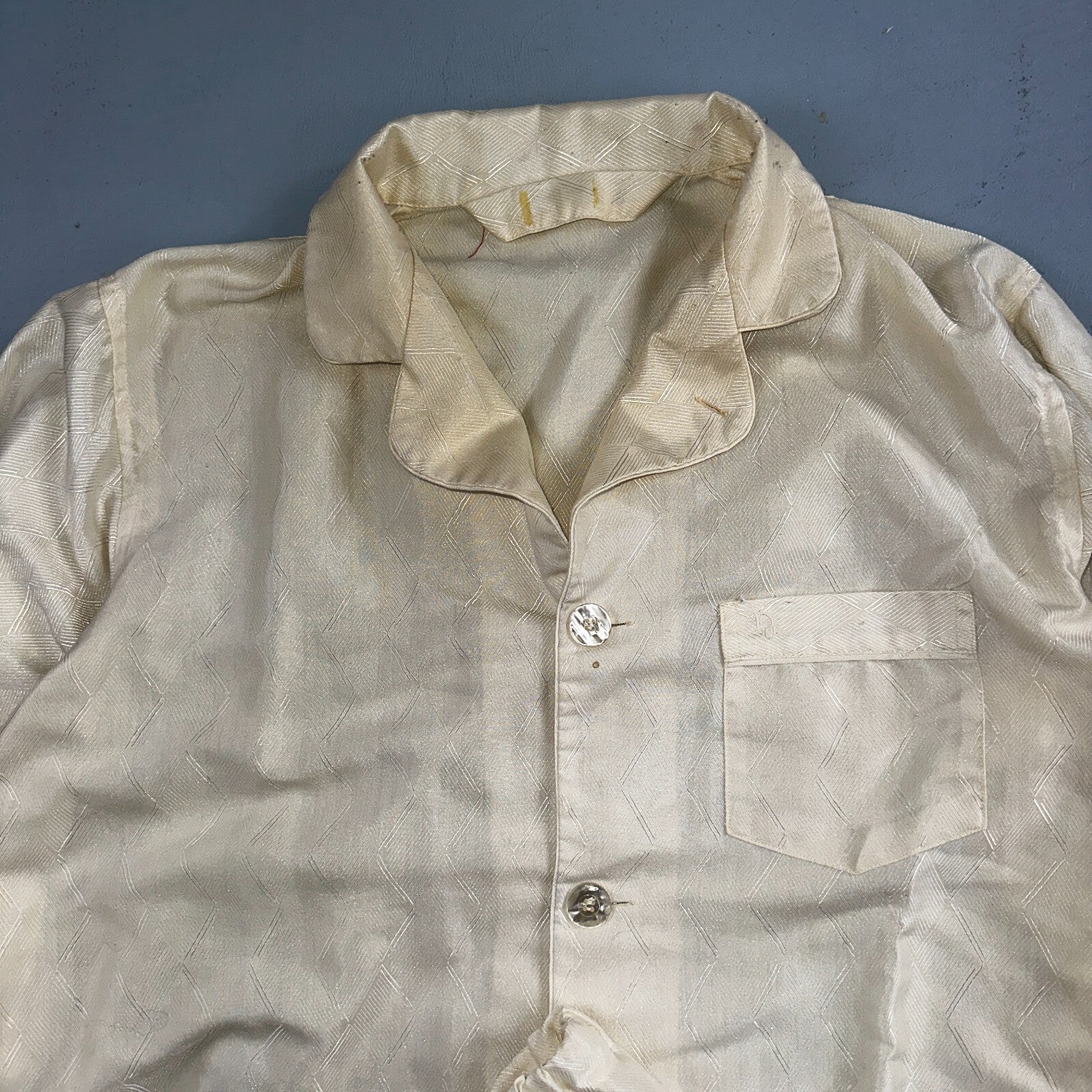 Christian Dior VTG Pajama Set Mens Cream Pants Shirt USA 90s Heavy Wear