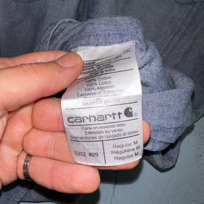 Carhartt Shirt Mens M Blue Chambray Relaxed Fit Button Up Work Adult Workwear