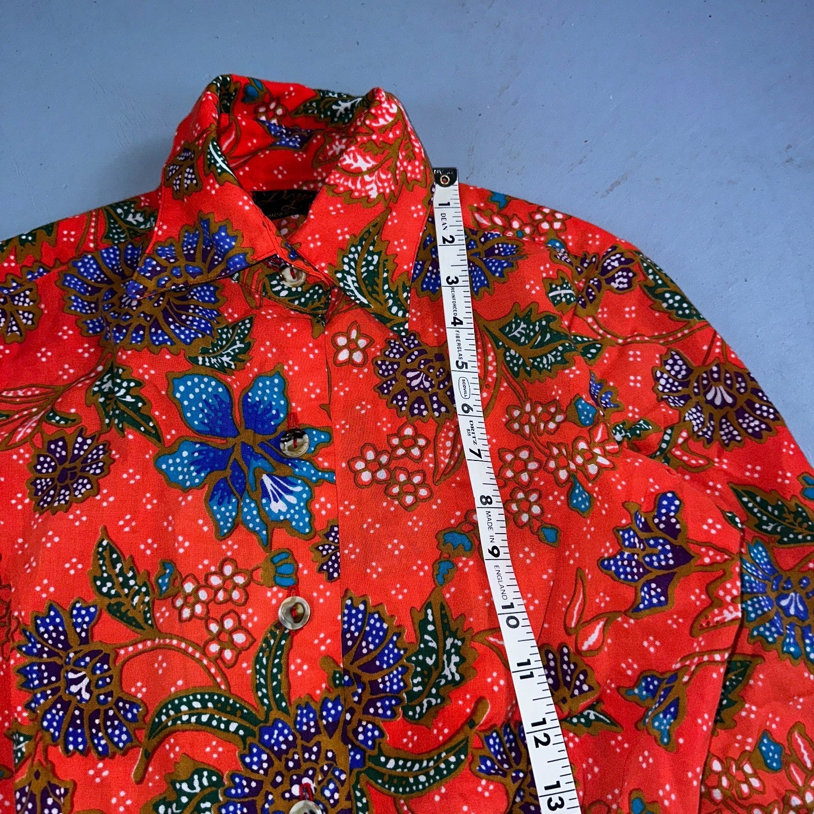 Vintage Denise Maxi Dress Red Floral Batik Boho 70s Style Hermosa Beach CA Rare