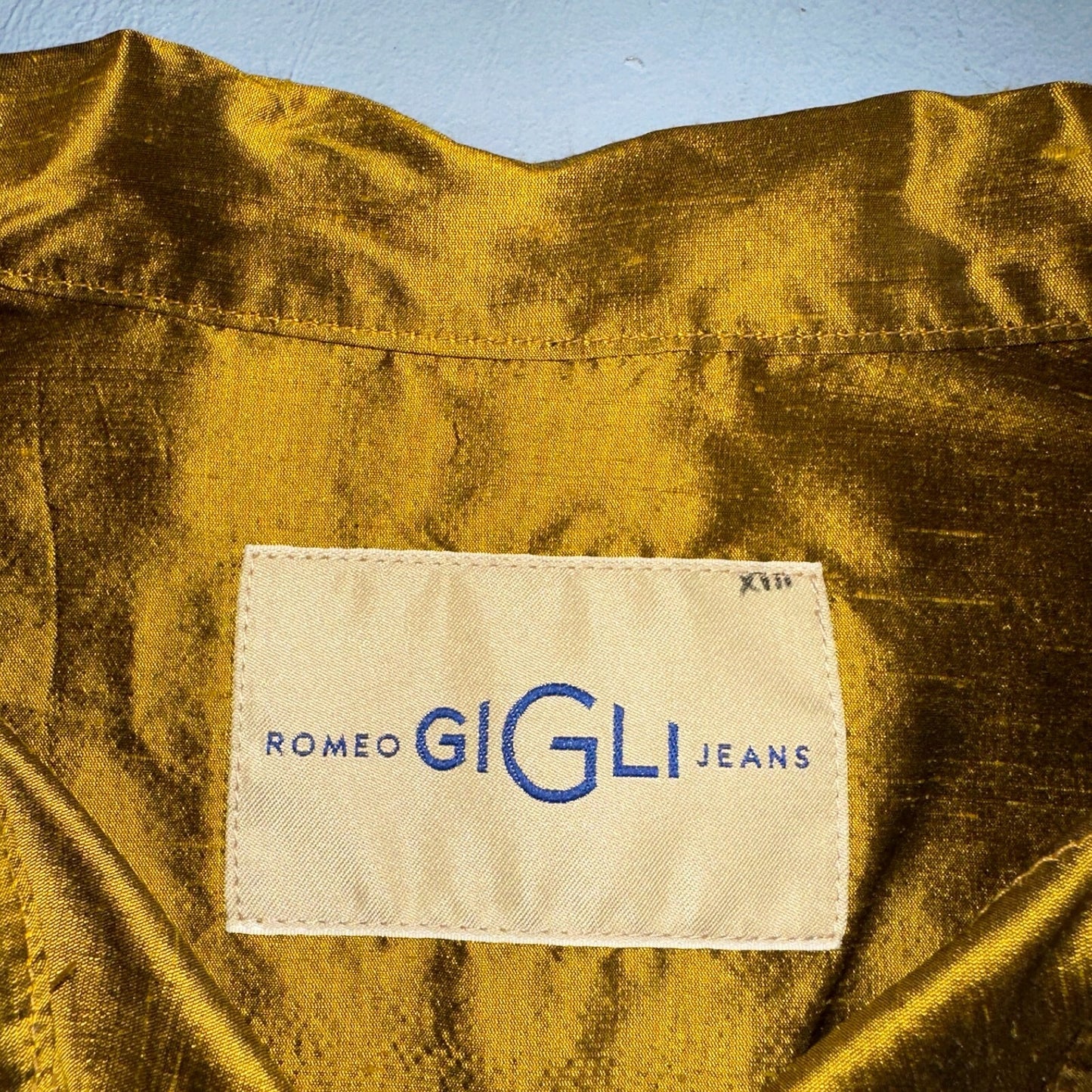 Romeo Gigli Yellow Gold Silk Button Jacket Shirt Blouse VTG Size 42 Italy RARE
