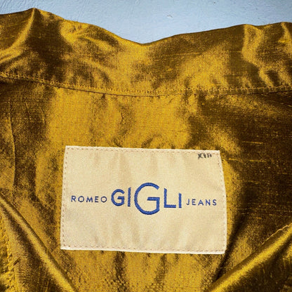 Romeo Gigli Yellow Gold Silk Button Jacket Shirt Blouse VTG Size 42 Italy RARE
