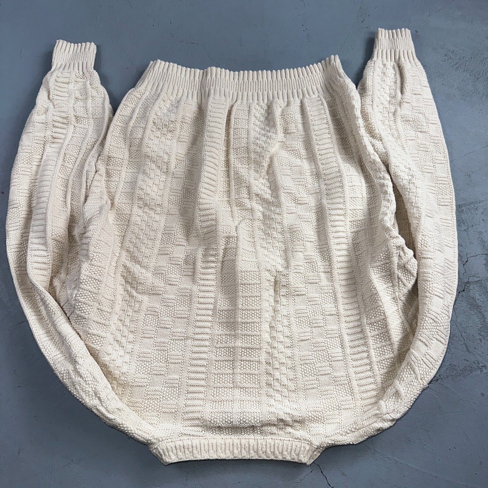 Towncraft VTG 80s 100% Cotton Made In USA Ivory Square Knit Sweater Sz L