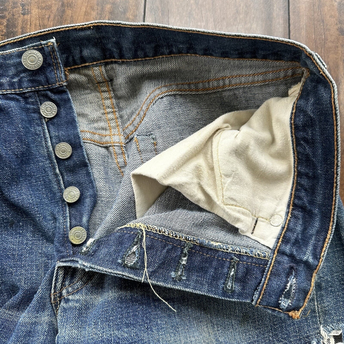 Levis 501 XX Big E True Vintage 60s Redline THRASHED Denim Jeans 1960s 27x26