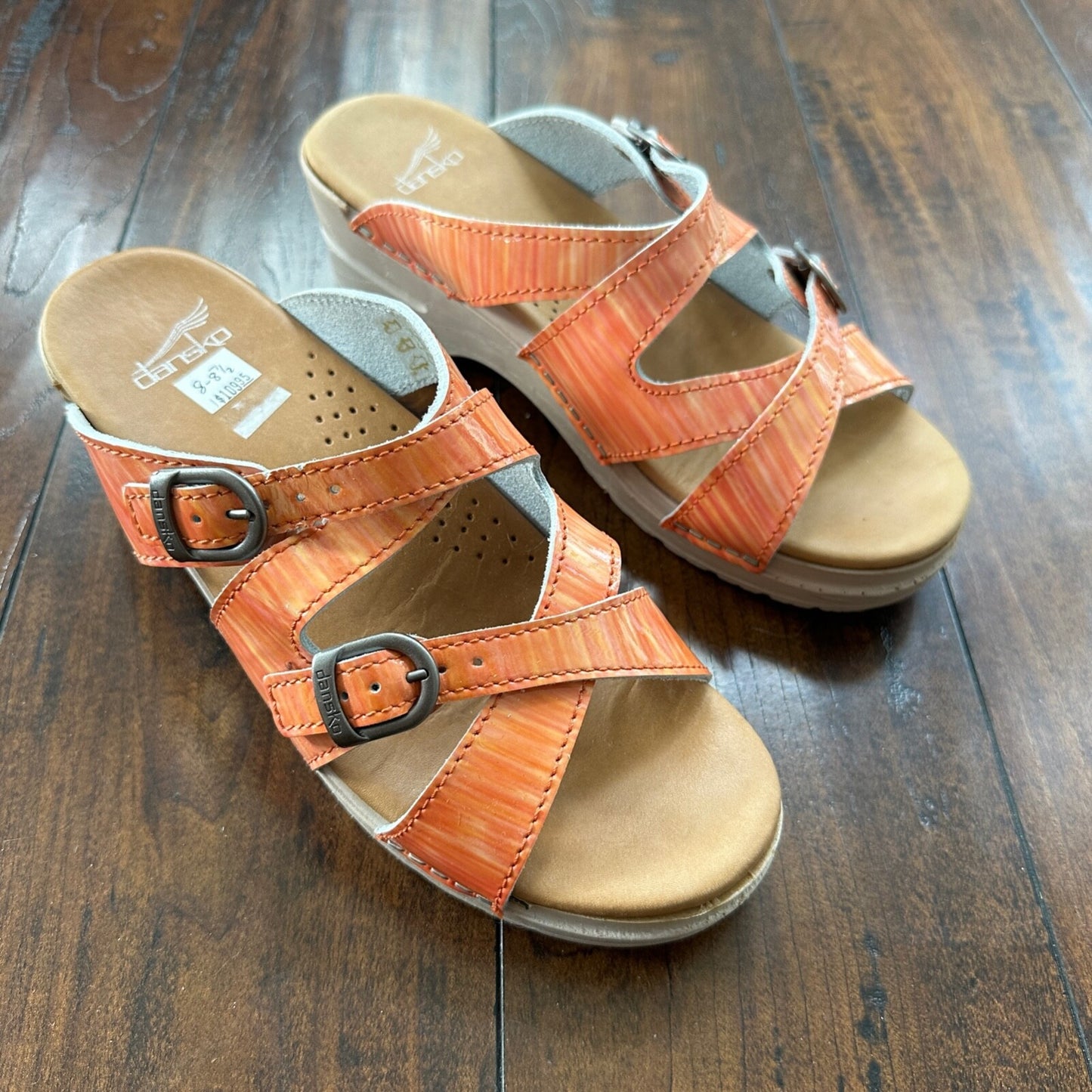 Dansko Sandals Womens 39 Criss Cross Buckle Strap Slide 71202 Pink Leather