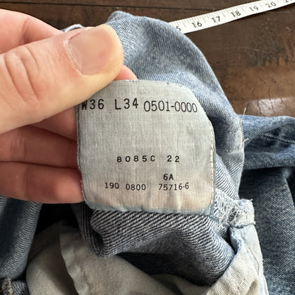 Levis 501 Vintage 90s Straight Leg XX Capri Jeans 36x34 Light Wash Act 32x25