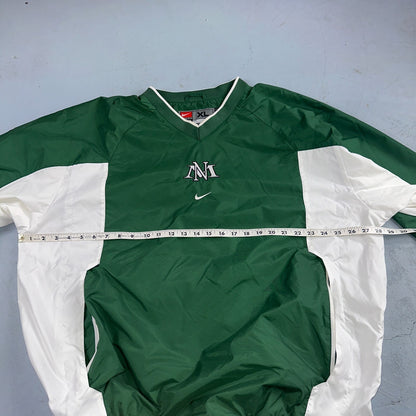 Vintage 90s Nike Men's Swoosh V-Neck Green Pullover Windbreaker XL Center Swoosh