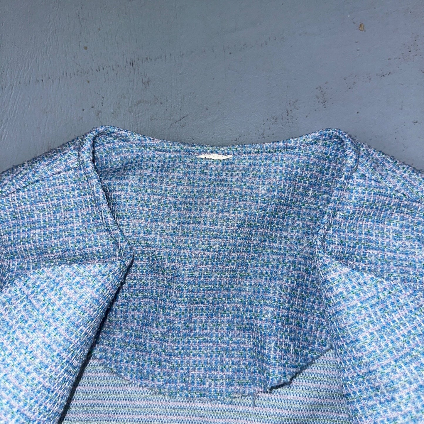 Vtg 70s Blazer Womens Blue Wool Houndstooth Knit Collar Luxury Office USA