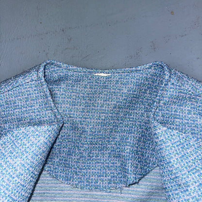Vtg 70s Blazer Womens Blue Wool Houndstooth Knit Collar Luxury Office USA