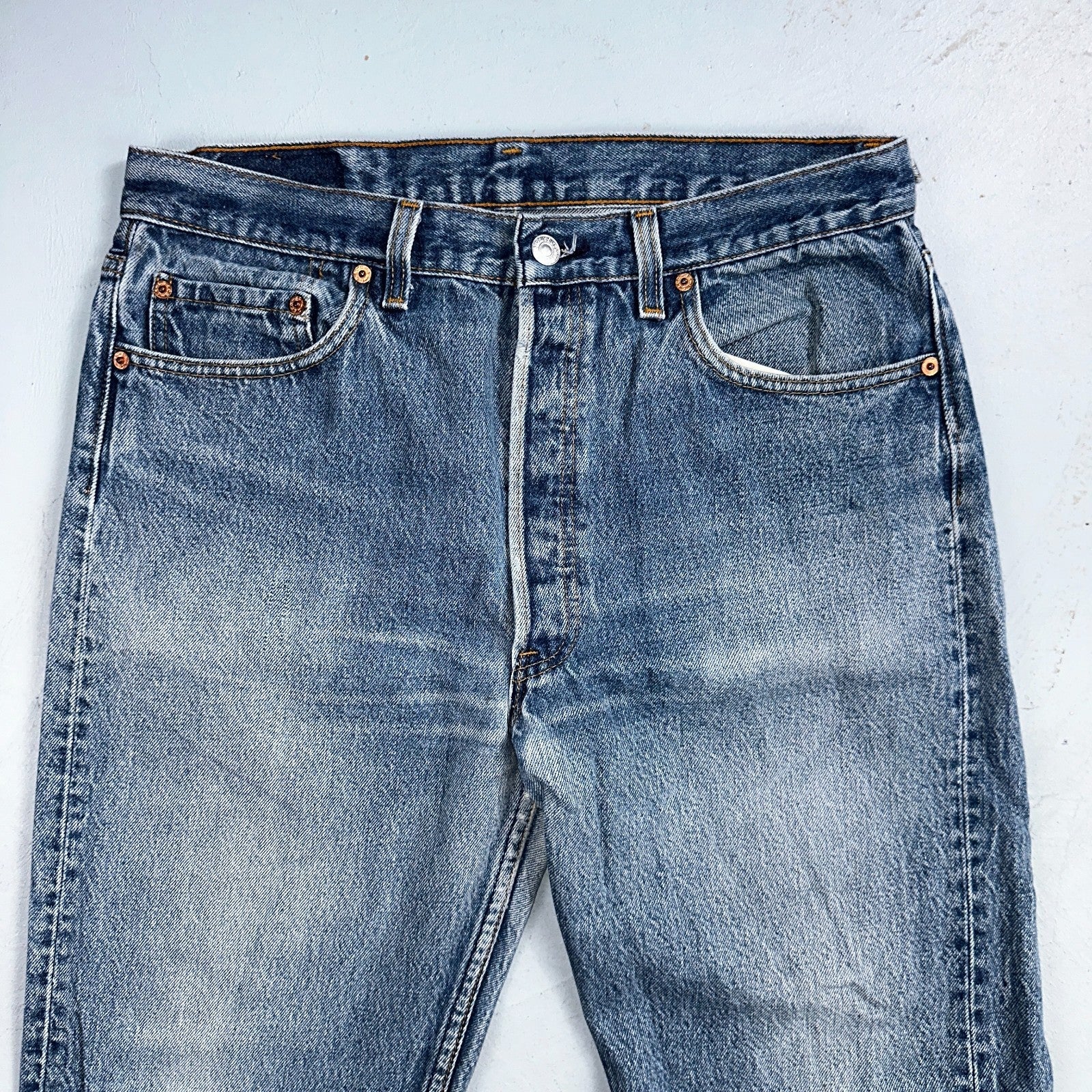 Levis 501 Vintage 90s USA XX Straight Leg Jeans Blue Light Wash 35x33 Act 32x30