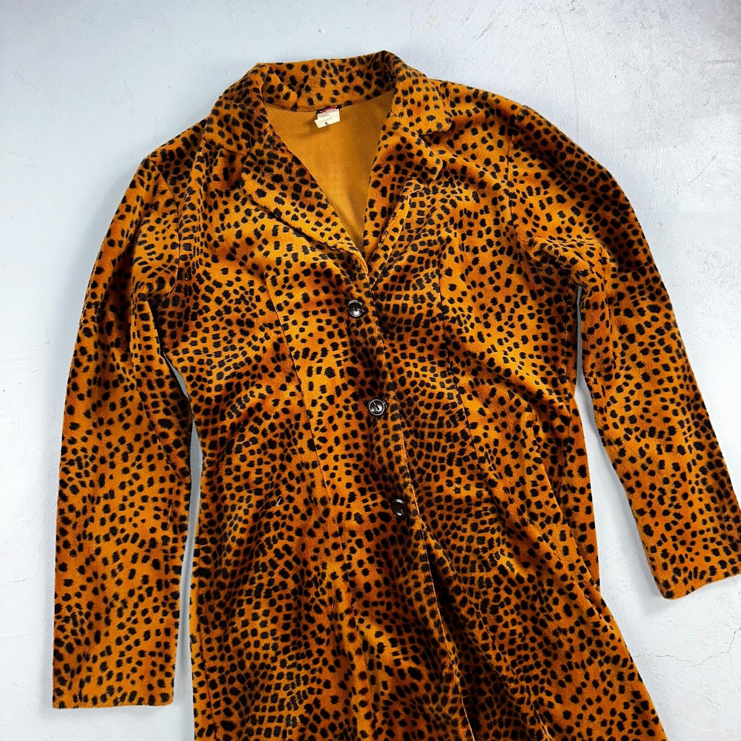VTG ENT Jacket Womens Cheetah Outdoors Entrancy USA 70s Rockabilly Long Coat
