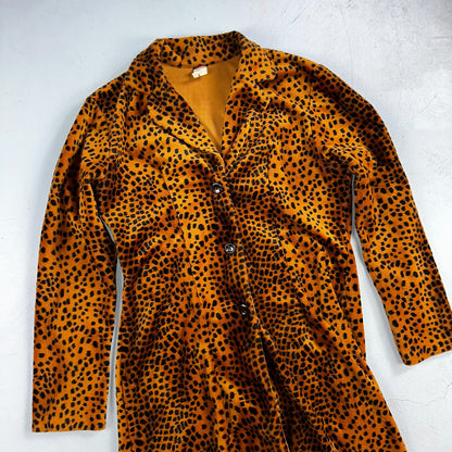 VTG ENT Jacket Womens Cheetah Outdoors Entrancy USA 70s Rockabilly Long Coat