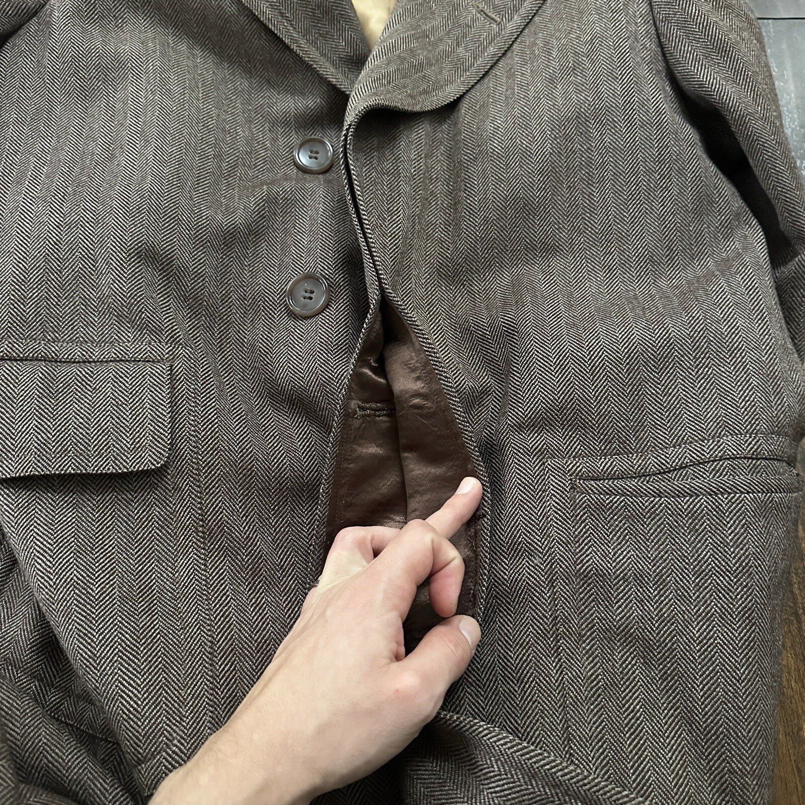 VTG 1960s Barron Anderson Herringbone Wool Overcoat USA Rockabilly 60s Lined