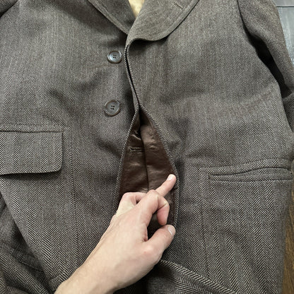 VTG 1960s Barron Anderson Herringbone Wool Overcoat USA Rockabilly 60s Lined