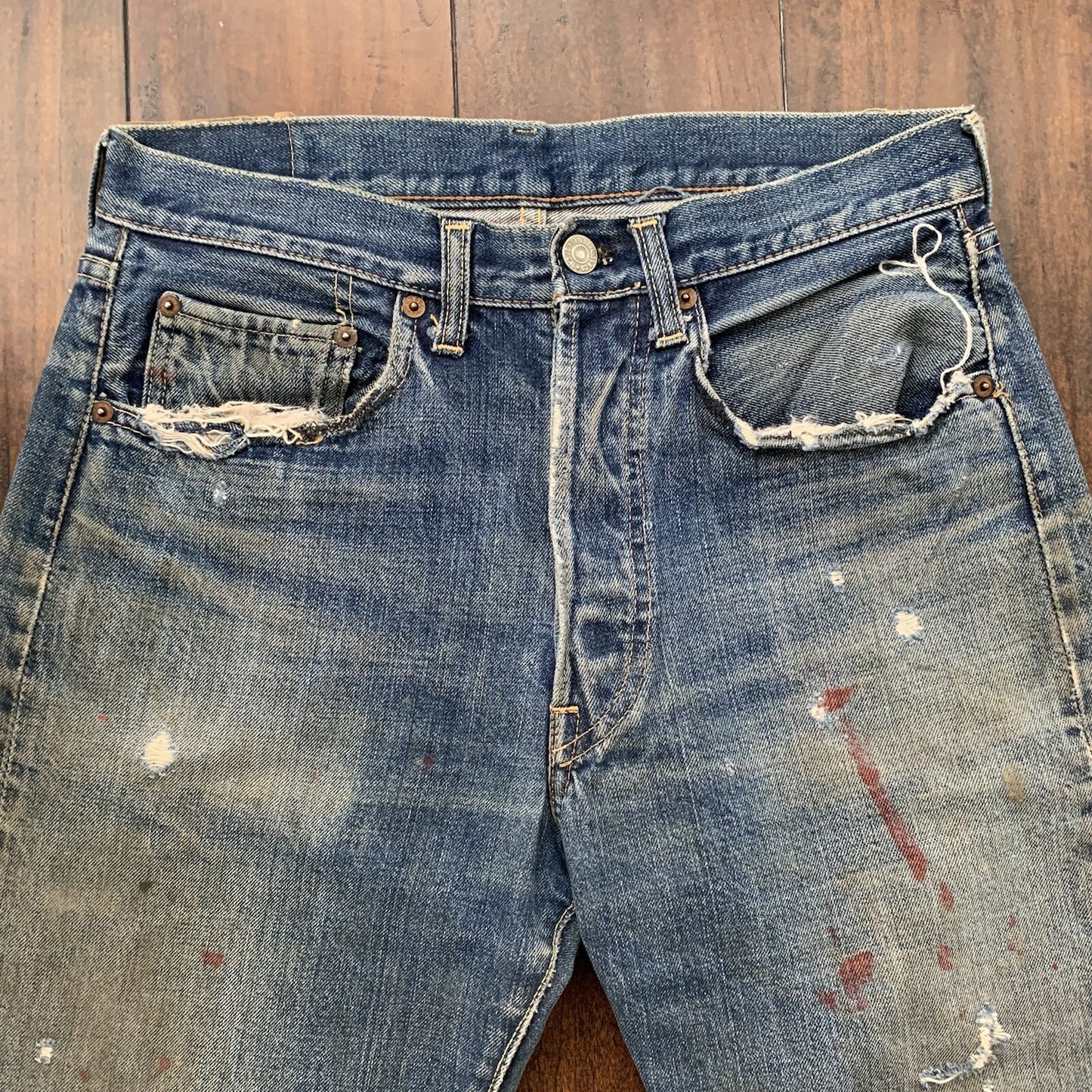 Vintage LEVIS 501 Big E Jeans Selvedge Redline 1960s 60s Distressed 29x29 Thrash