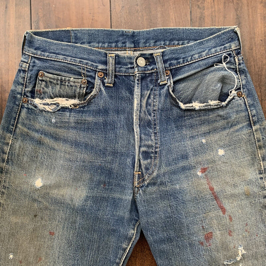 Vintage LEVIS 501 Big E Jeans Selvedge Redline 1960s 60s Distressed 29x29 Thrash