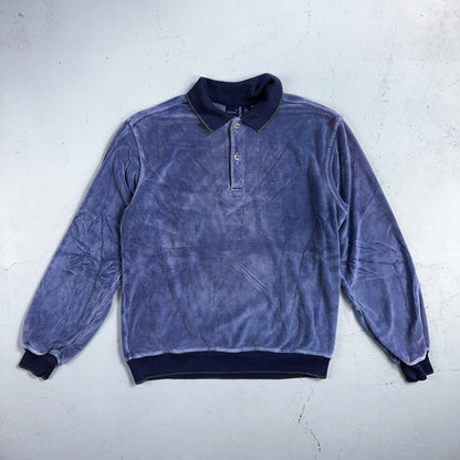 Velour Polo Shirt Hartog Marines Mens VTG 70s L USA Blue 1970s Rockabilly Worn