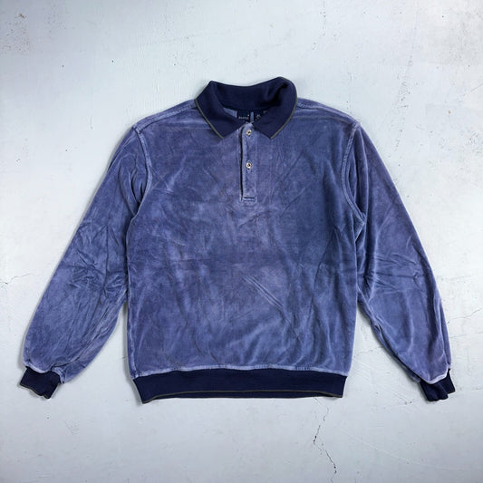 Velour Polo Shirt Hartog Marines Mens VTG 70s L USA Blue 1970s Rockabilly Worn