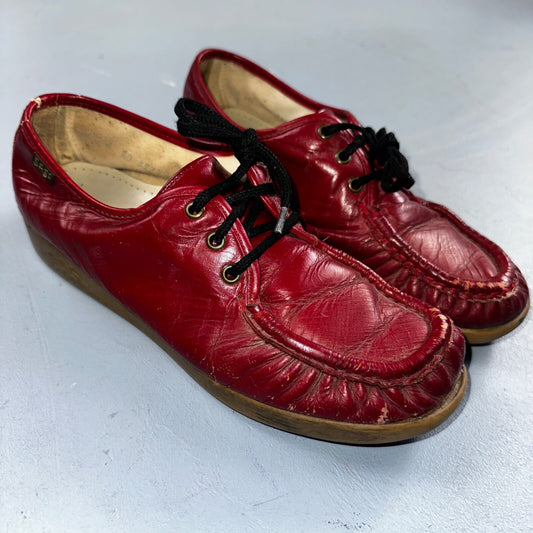 SAS Bounce Red Leather Lace Up Comfort Women's Shoes Sz 8 VTG 80s