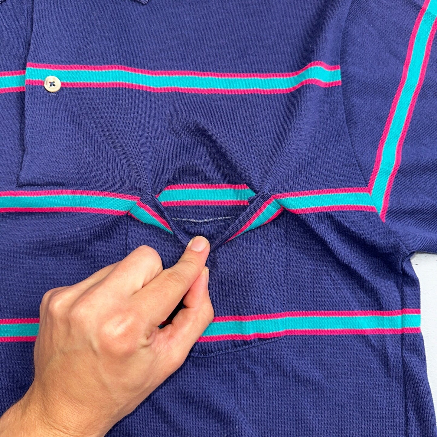 Striped Polo Single Stitch VTG T Shirt Basic Blank No Logo USA Preppy Simple