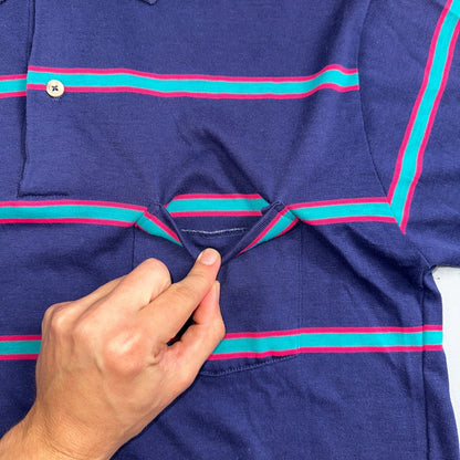 Striped Polo Single Stitch VTG T Shirt Basic Blank No Logo USA Preppy Simple