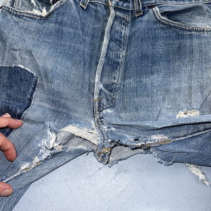 Levis 501 VTG 70s SS Redline Selvedge Jeans XX Blue Med Wash Patched Act 31x28