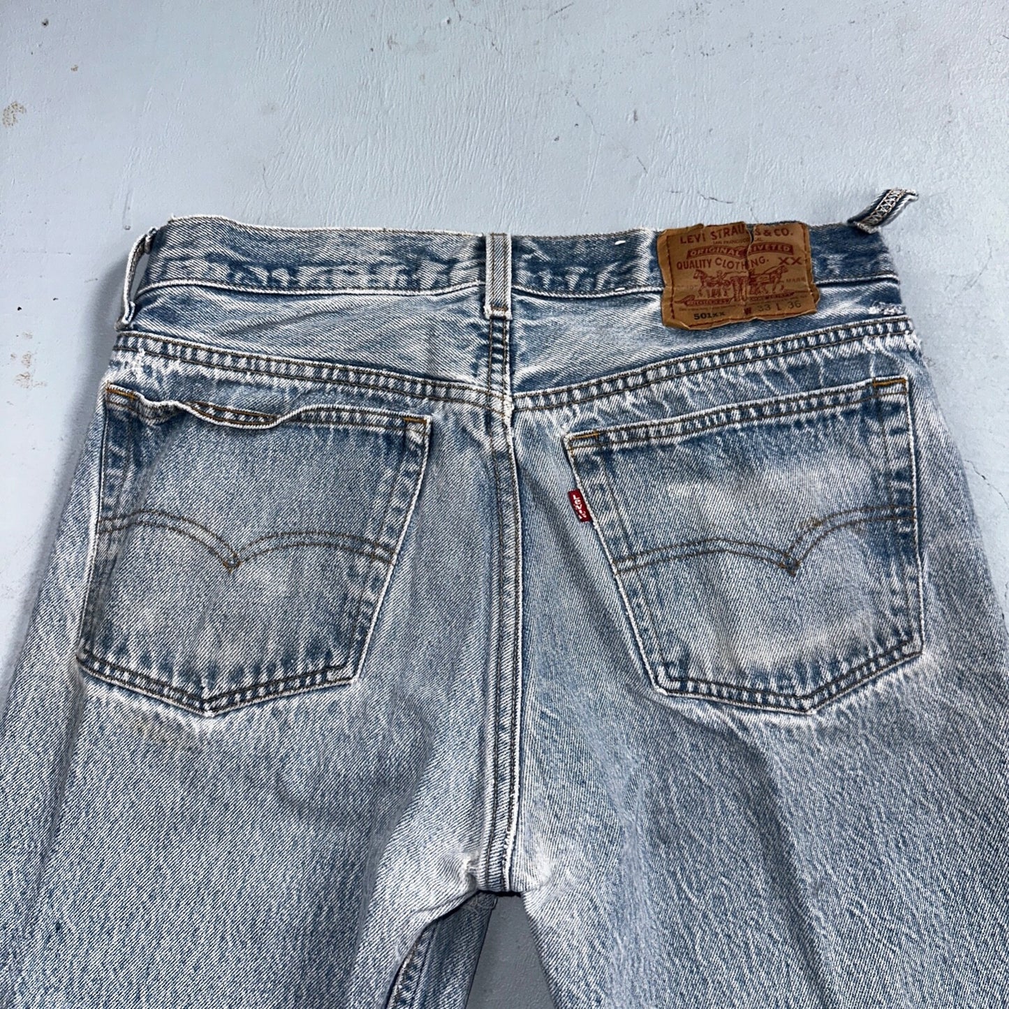 Levis 501 Vintage 90s USA XX Straight Leg Jeans 33x36 Light Wash Act 30x30