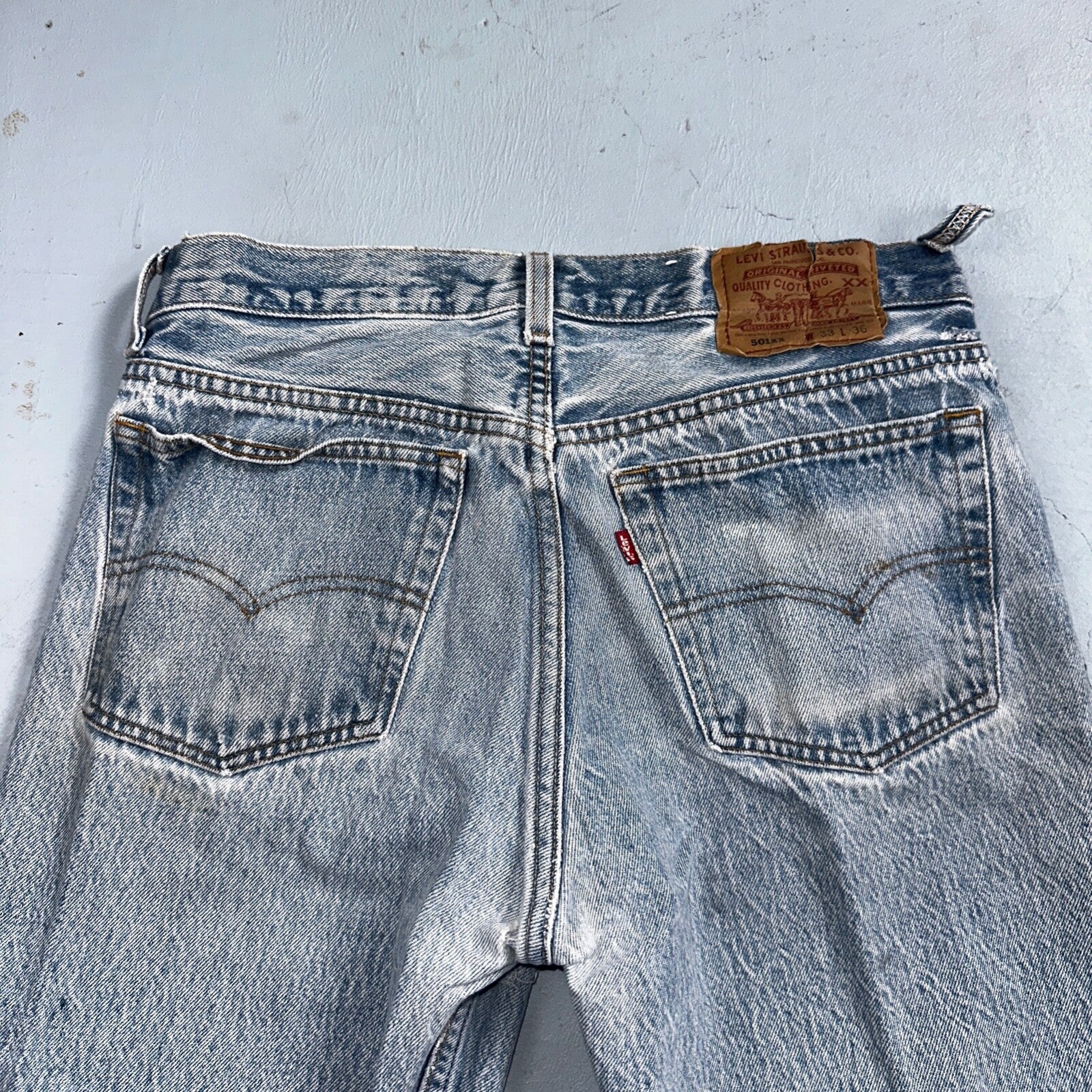Levis 501 Vintage 90s USA XX Straight Leg Jeans 33x36 Light Wash Act 30x30
