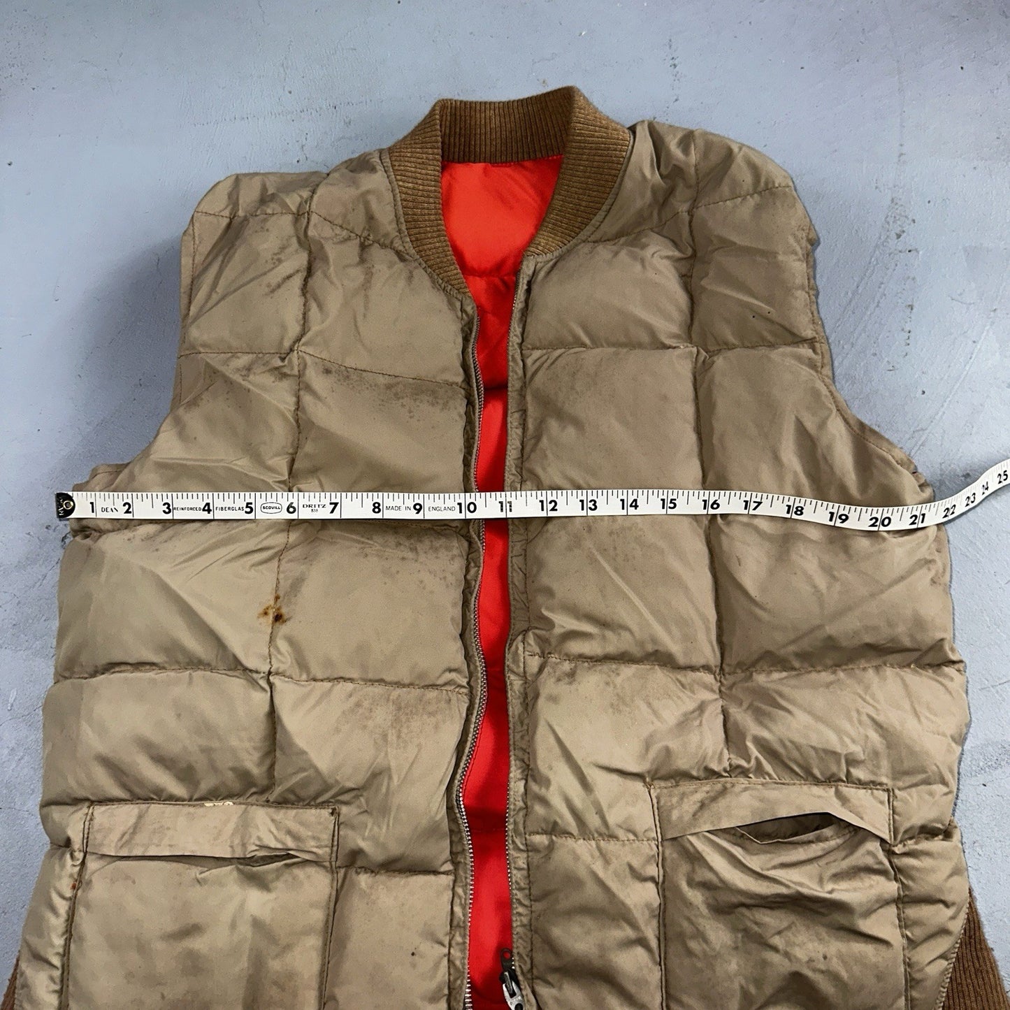 Vtg Pioneer Sportswear M 60s Union Reversible Tan Blaze Orange Canada Down Vest