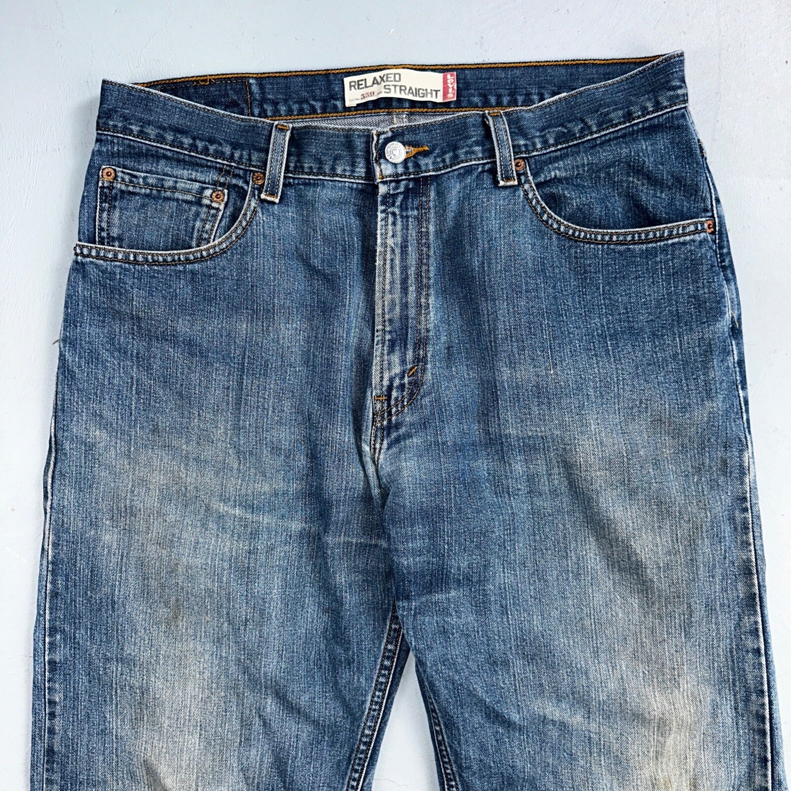 Levis 559 Relaxed Straight Fit Rugged Dark Blue VTG Y2K Denim Jeans Mens 36x32