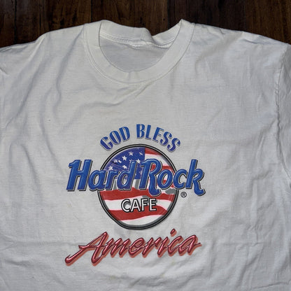 Hard Rock Cafe Vintage T Shirt White Y2K God Bless Music Band Nirvana Rap USA