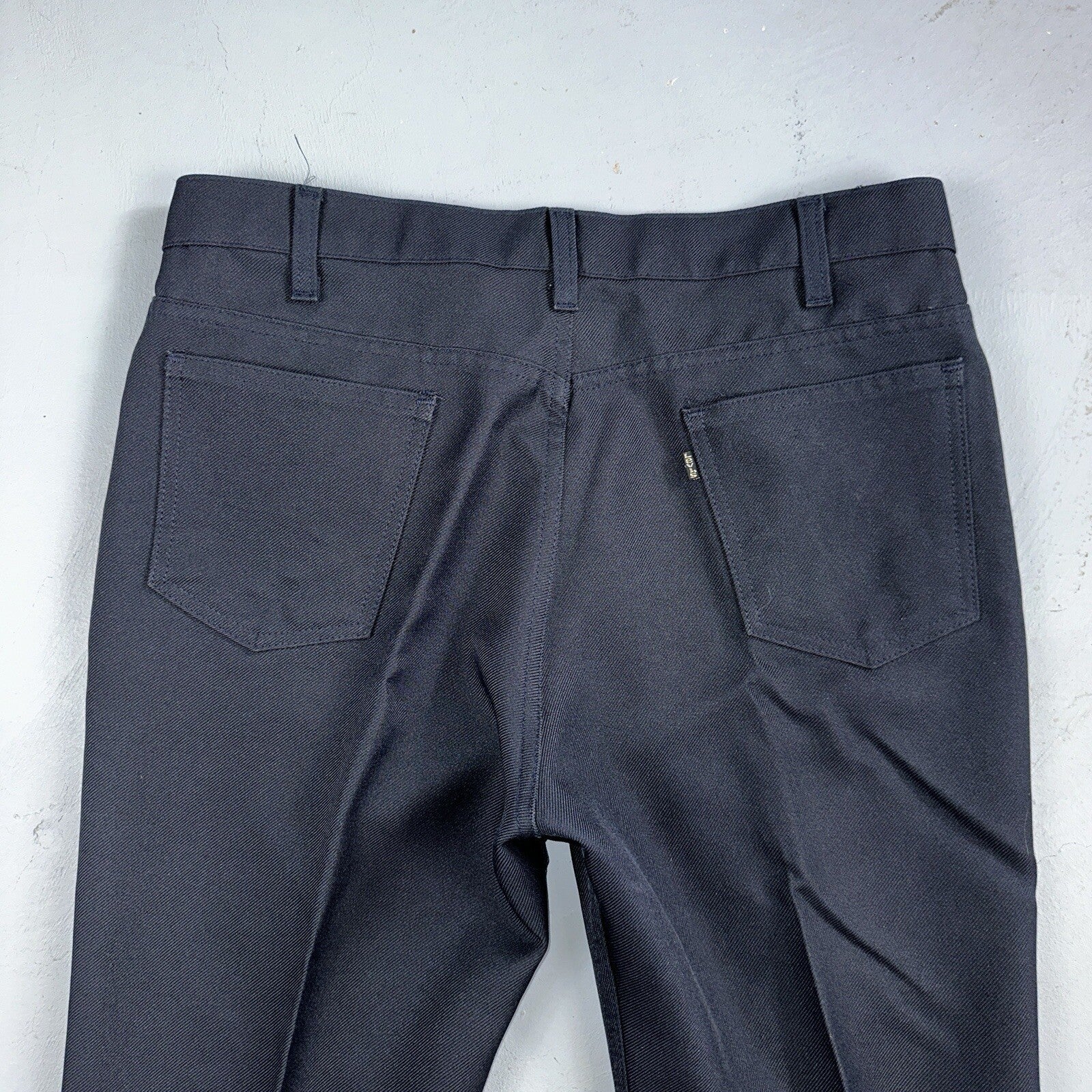 Levis 70s USA 517 36x32 Bootcut Pants Navy Blue Polyester Slacks Vintage 34x27