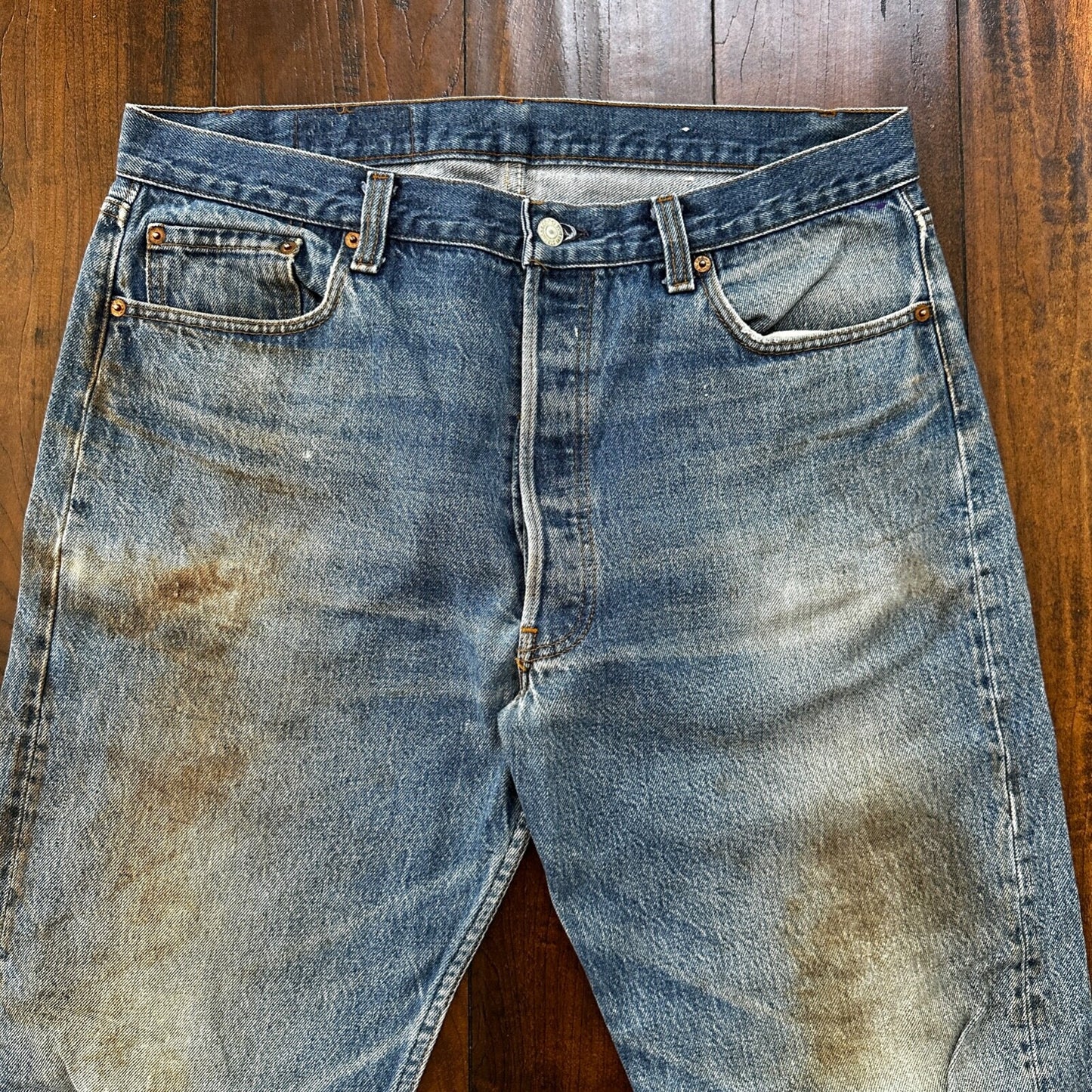 VTG 80s Levis 501 Button Fly 38x36 USA Tag Jeans Straight Wash Blue XX Act 34x32