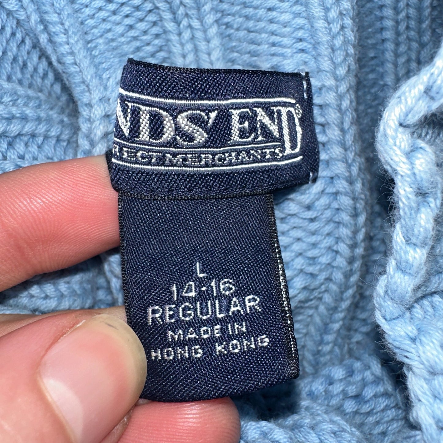 Vintage 90s Lands End 100% Cotton Chunky Ribbed Knit High Neck Sweater Size L